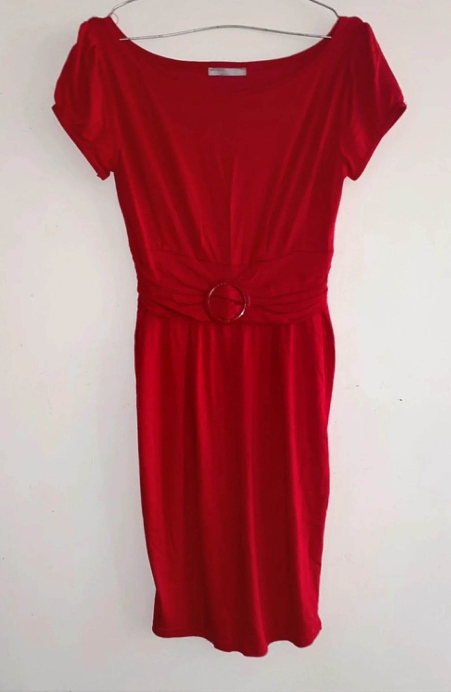 Robe 3 Suisses Rouge Manches Courtes Ceinture Anneau Taille Haute 34/36 S